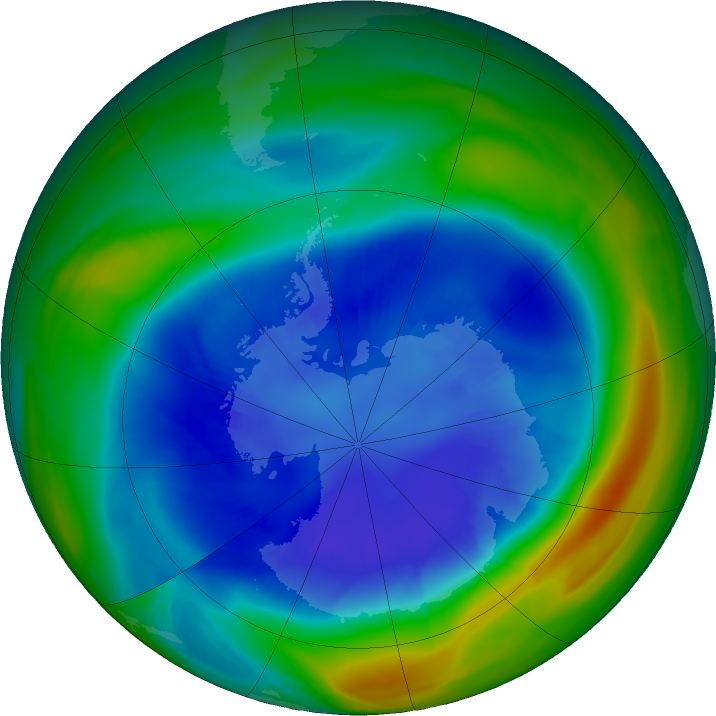 Antarctic ozone map for 02 September 2021